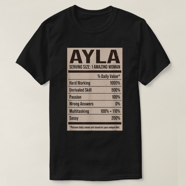 Ayla Nutrition Facts Name Nickname Alias Title Fri T-Shirt (Design Front)
