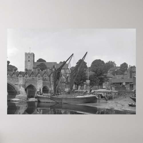 Aylesford Bridge with barges vintage photo Poster
