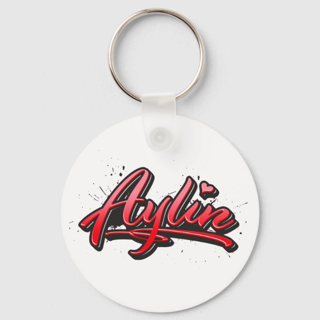 Aylin red Heart Graffiti Schlüsselanhänger Keychain (Front)