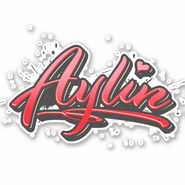 Aylin red Heart Graffiti Sticker Decal (Front)