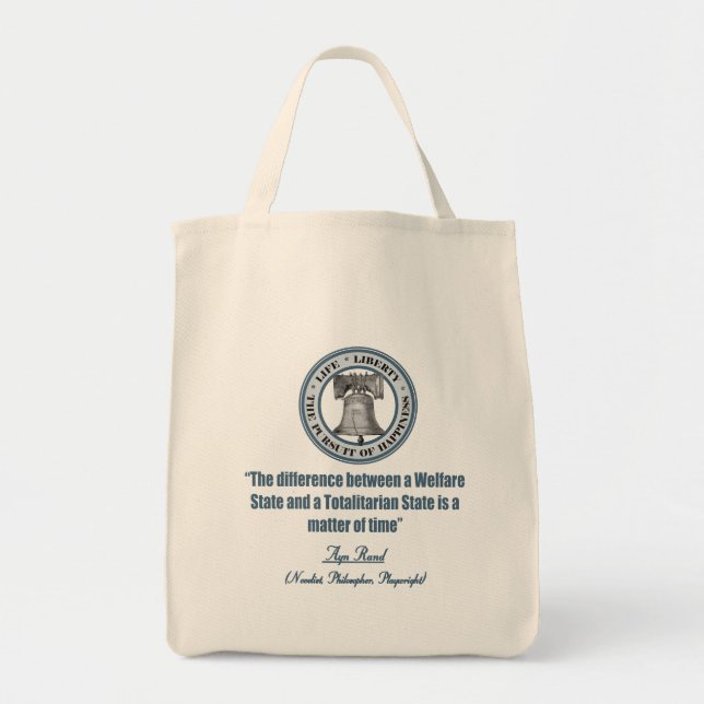 Ayn Rand Quote on Welfare Tote Bag (Front)