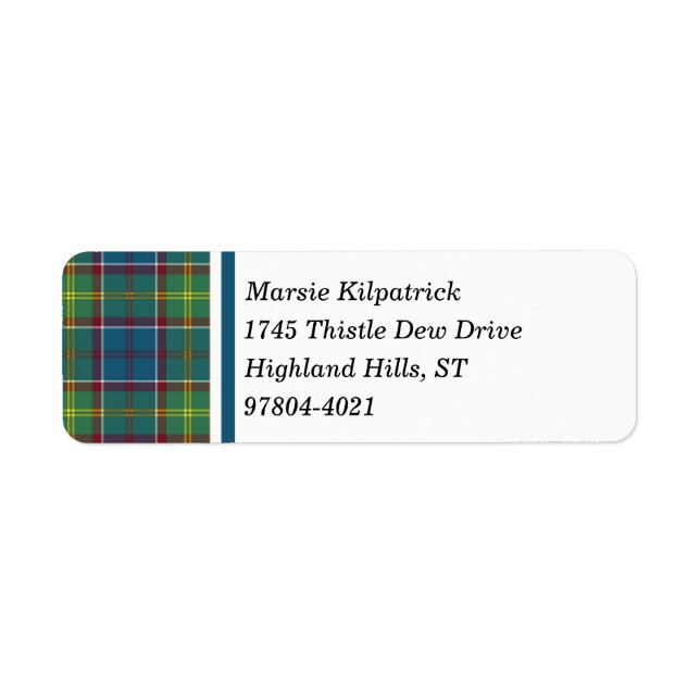 Ayrshire Tartan Blue and Green Scottish Plaid Label (Front)