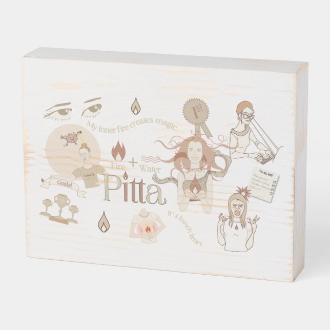 Ayurveda Pitta Dosha Wood Box Sign (Angled Horizontal)
