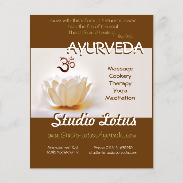 Ayurveda Yoga publicitie flyer Lotus with Om (Front)