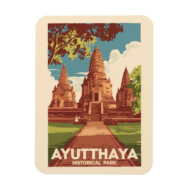 Ayutthaya Historical Park Illustration Travel Art Magnet (Vertical)