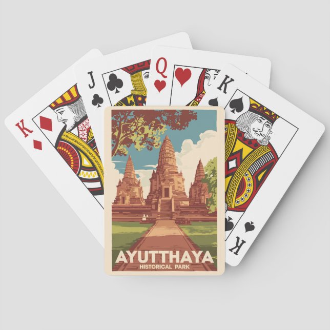Ayutthaya Historical Park Illustration Travel Art Poker Cards (Back)