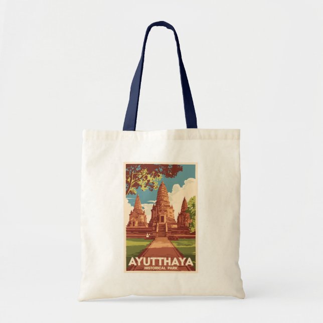 Ayutthaya Historical Park Illustration Travel Art Tote Bag (Front)