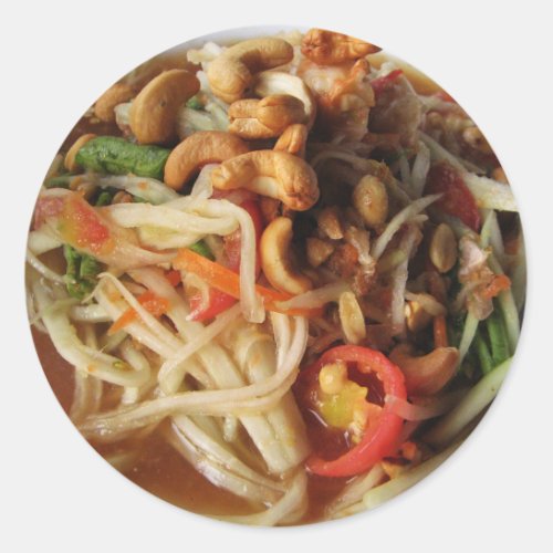 Ayutthaya Spicy Papaya Salad Som Tam with Cashew Classic Round Sticker