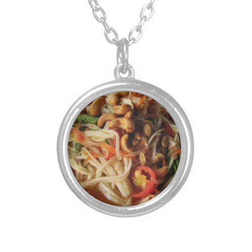 Ayutthaya Spicy Papaya Salad Som Tam with Cashew Silver Plated Necklace