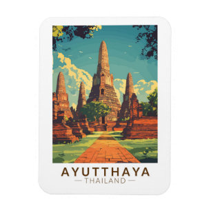 Ayutthaya Thailand Illustration Travel Art Vintage Magnet