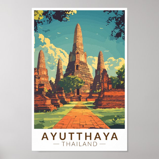 Ayutthaya Thailand Illustration Travel Art Vintage Poster (Front)