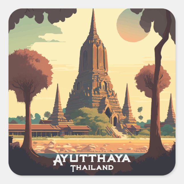 Ayutthaya Thailand Temple Sunset Square Sticker (Front)