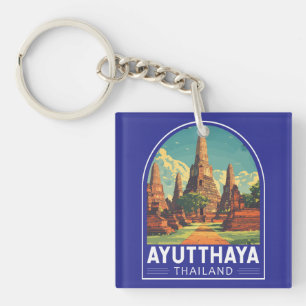 Ayutthaya Thailand Travel Art Emblem Keychain