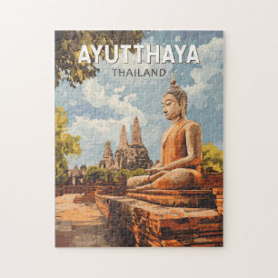 Ayutthaya Thailand Travel Art Vintage Jigsaw Puzzle