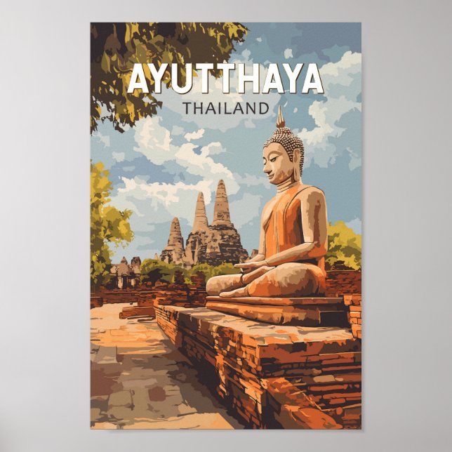 Ayutthaya Thailand Travel Art Vintage Poster (Front)