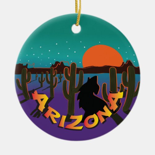 AZ  Arizona Christmas Howling Coyote Ceramic Ornament