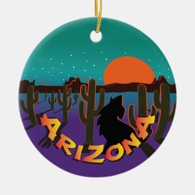 AZ  Arizona Christmas Howling Coyote Ceramic Ornament (Front)