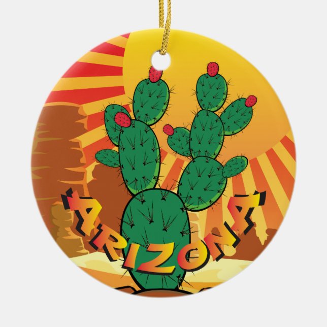 AZ  Arizona Christmas Prickly Pear cactus Ceramic Ornament (Front)