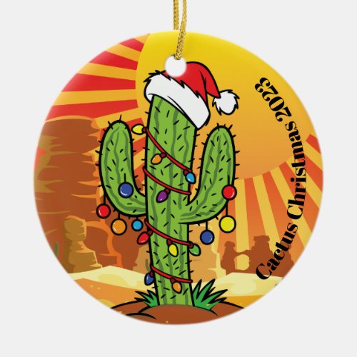 AZ  Arizona Christmas Saguaro Cactus2 Ceramic Ornament
