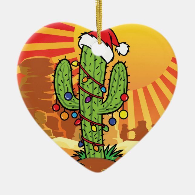 AZ  Arizona Christmas Saguaro Cactus Ceramic Ornament (Front)