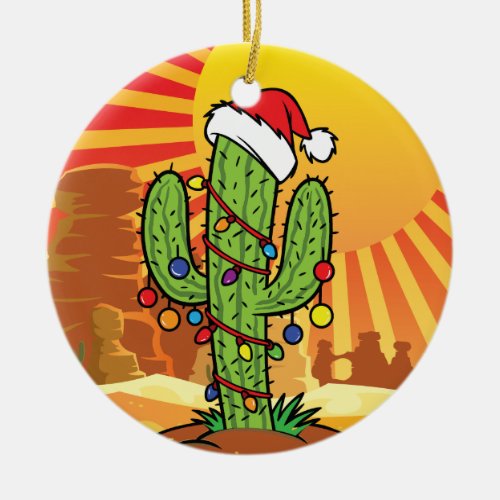 AZ  Arizona Christmas Saguaro Cactus Ceramic Ornament