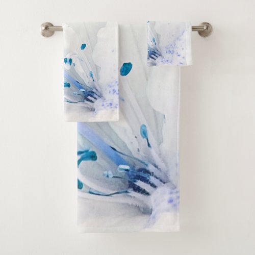   Azalea Art Painting Flowers White Teal Blue Bath Towel Set