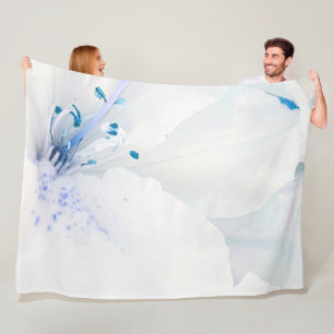 *~* Azalea Art Painting Flowers White Teal Fleece Blanket