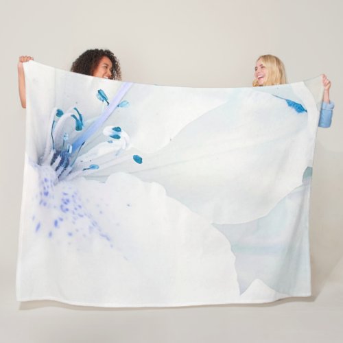   Azalea Art Painting Flowers White Teal Fleece Blanket