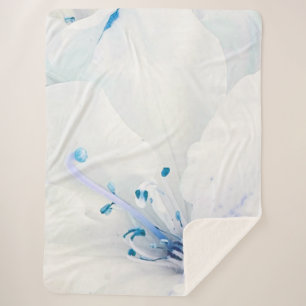 ** Azalea Art Painting Flowers White Teal Sherpa Blanket