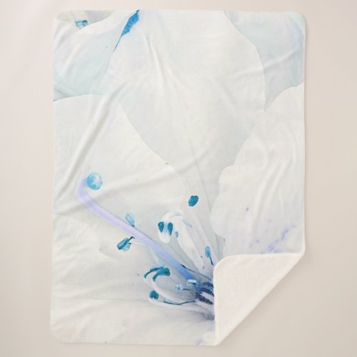   Azalea Art Painting Flowers White Teal  Sherpa Blanket