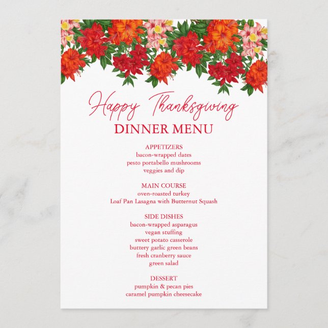 Azalea Fall Floral Thanksgiving Dinner Menu (Front)