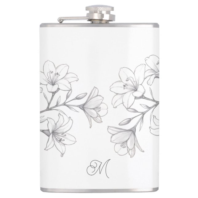 Azalea Floral Delicate Pencil Sketch Flask (Front)