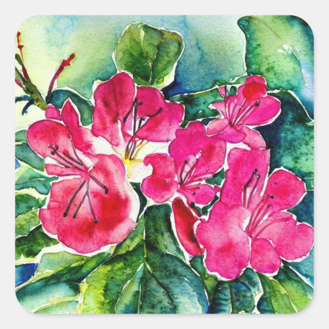 Azalea watercolour square sticker (Front)