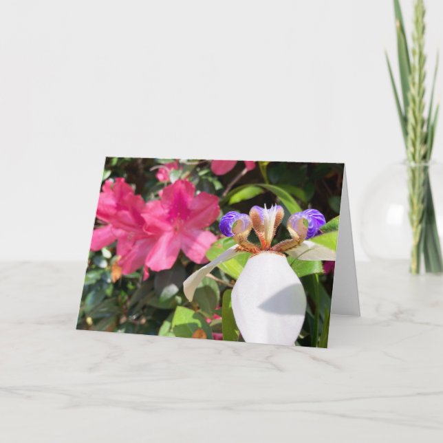 "Azaleas and Walking Iris." Greeting Card (Front)