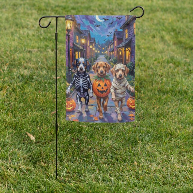 Azawakh Dogs Trick-or-Treating Halloween Costumes Garden Flag (In SItu)