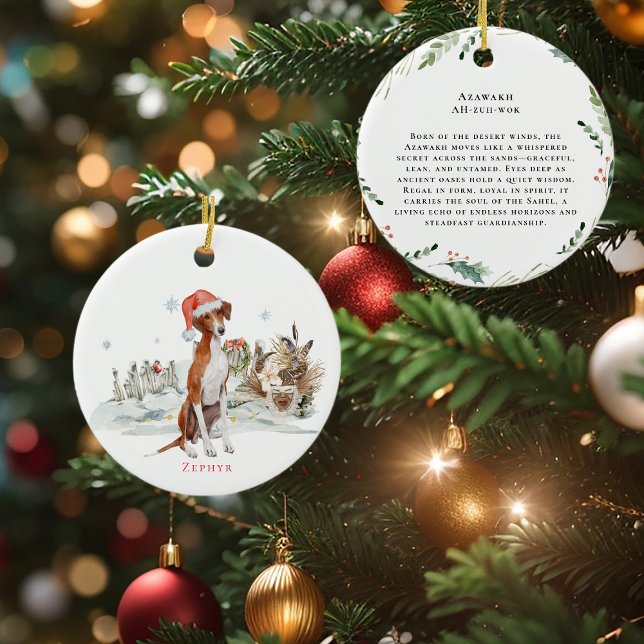 Azawakh Watercolor Dog | Monogram Ceramic Ornament (Creator Uploaded)