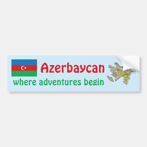 Azerbaijan Flag and Map Bumper Sticker