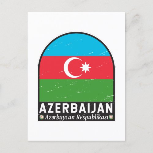 Azerbaijan Flag Emblem Distressed Vintage Postcard