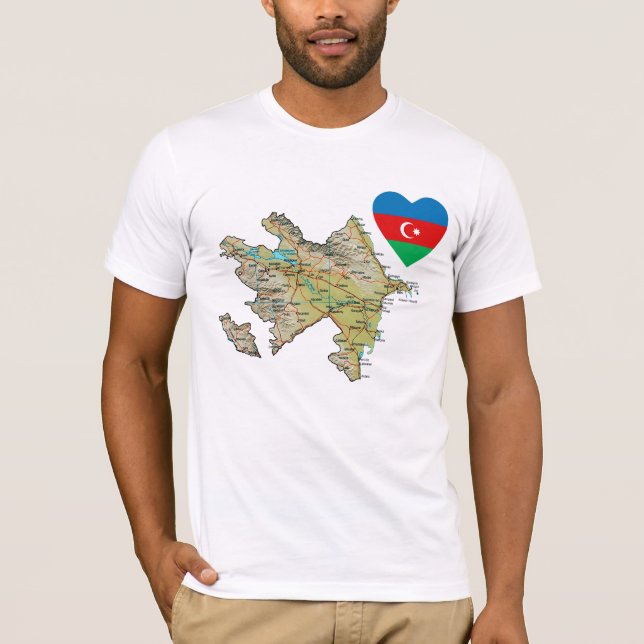 Azerbaijan Flag Heart and Map T-Shirt (Front)