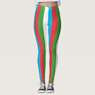 Azerbaijan National Flag Colors Vertical Striped Leggings