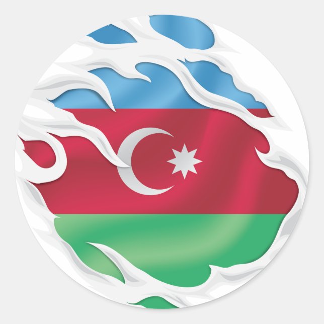 Azerbaijan Ripped Flag Classic Round Sticker (Front)