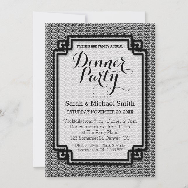 Azika S1 Black+White Dinner Party Invitation (Front)