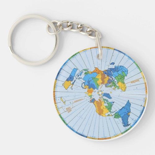 Azimuthal Flat Earth Map Colorful Key Chain Ring