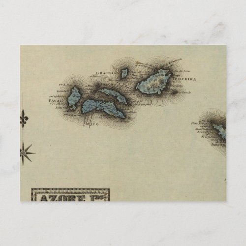 Azore Islands Atlas Map Postcard