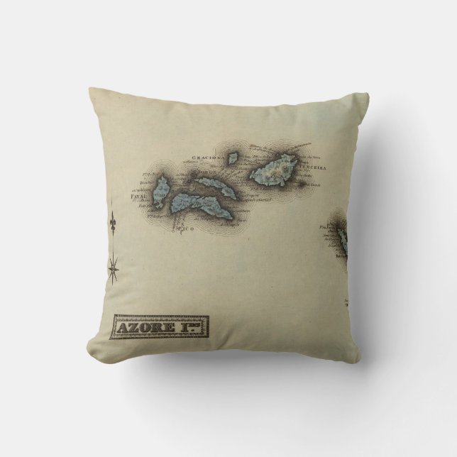 Azore Islands Atlas Map Throw Pillow (Front)