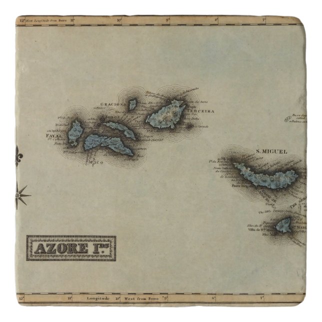 Azore Islands Atlas Map Trivet (Front)