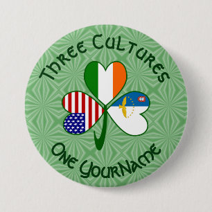 Azorean Irish American Flags Shamrock Personalized Button