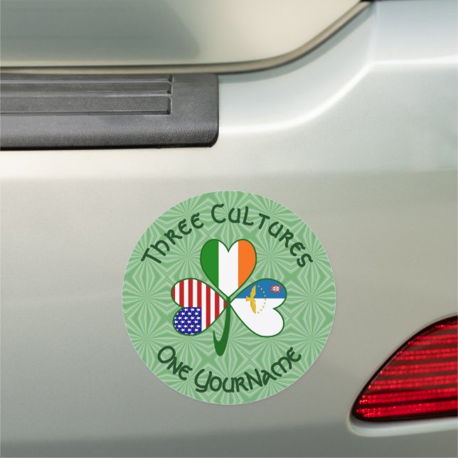 Azorean Irish American Flags Shamrock Personalized Car Magnet (In Situ)