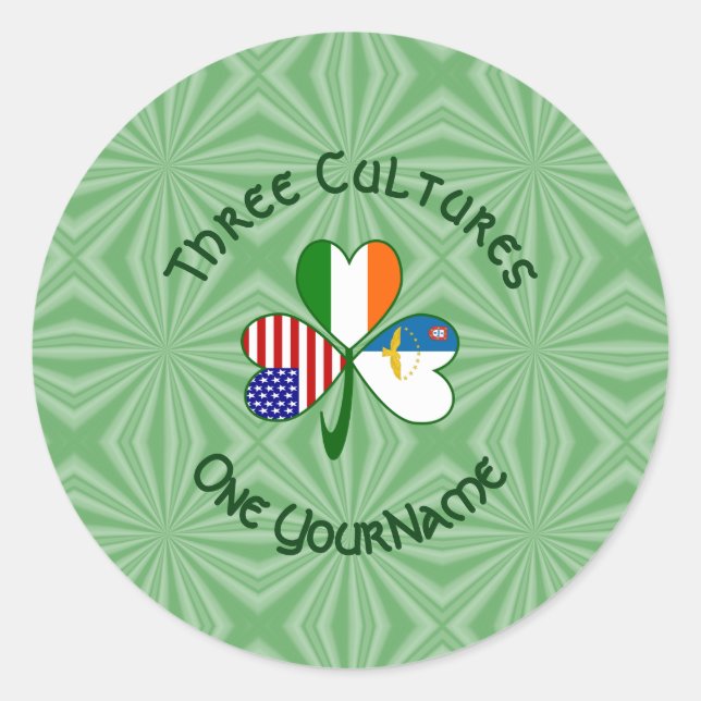 Azorean Irish American Flags Shamrock Personalized Classic Round Sticker (Front)