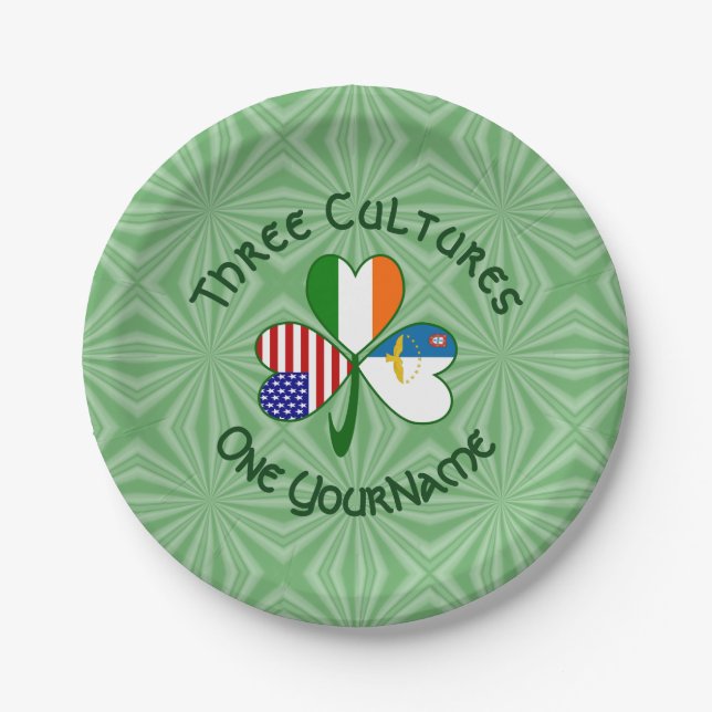 Azorean Irish American Shamrock Flag  Paper Plates (Front)